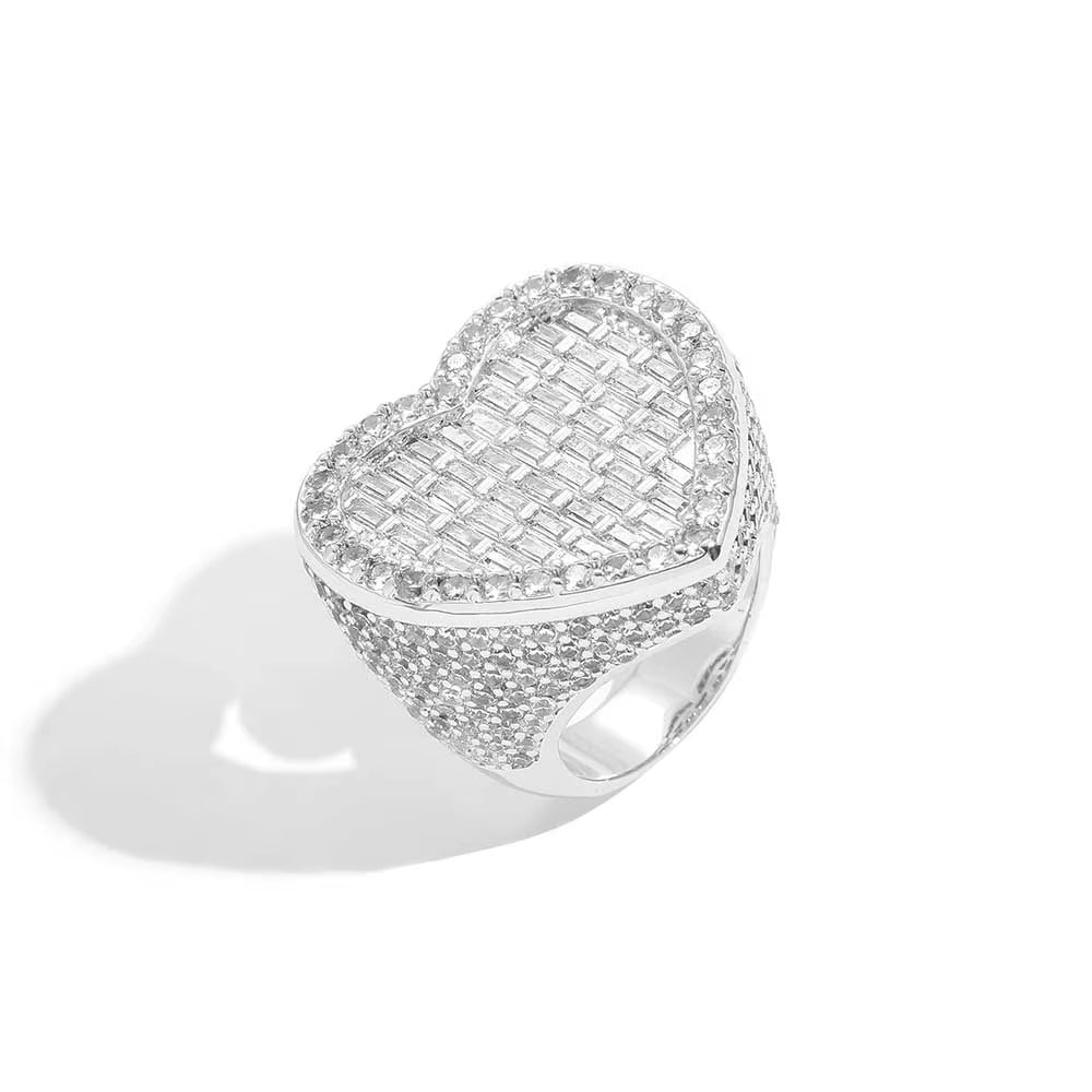 Nuoya Fine Jewelry Hip Hop Style Sterling Silver Ring with Iced Out Moissanite Heart Ring Design Gift