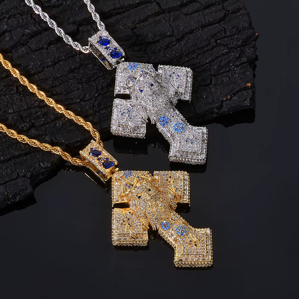 NUOYA Gold Plated Iced Out Cross Pendant Mixed Inlay Baguette Zircon Bling Jesus Hip Hop Pendant Gift Fine Jewelry