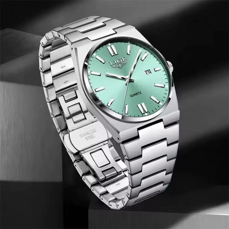 LIGE 89153 Watch for Man 3Atm Waterproof Luminous Date Week Stainless Steel Wristwatches Casual Quartz Men'S Watches Male Clock