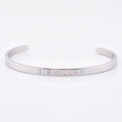 High Quality Engraved Words Logo Gold Plated Woman Mens Custom Logo Stainless Steel Bracelet Gold Cuff Bangle