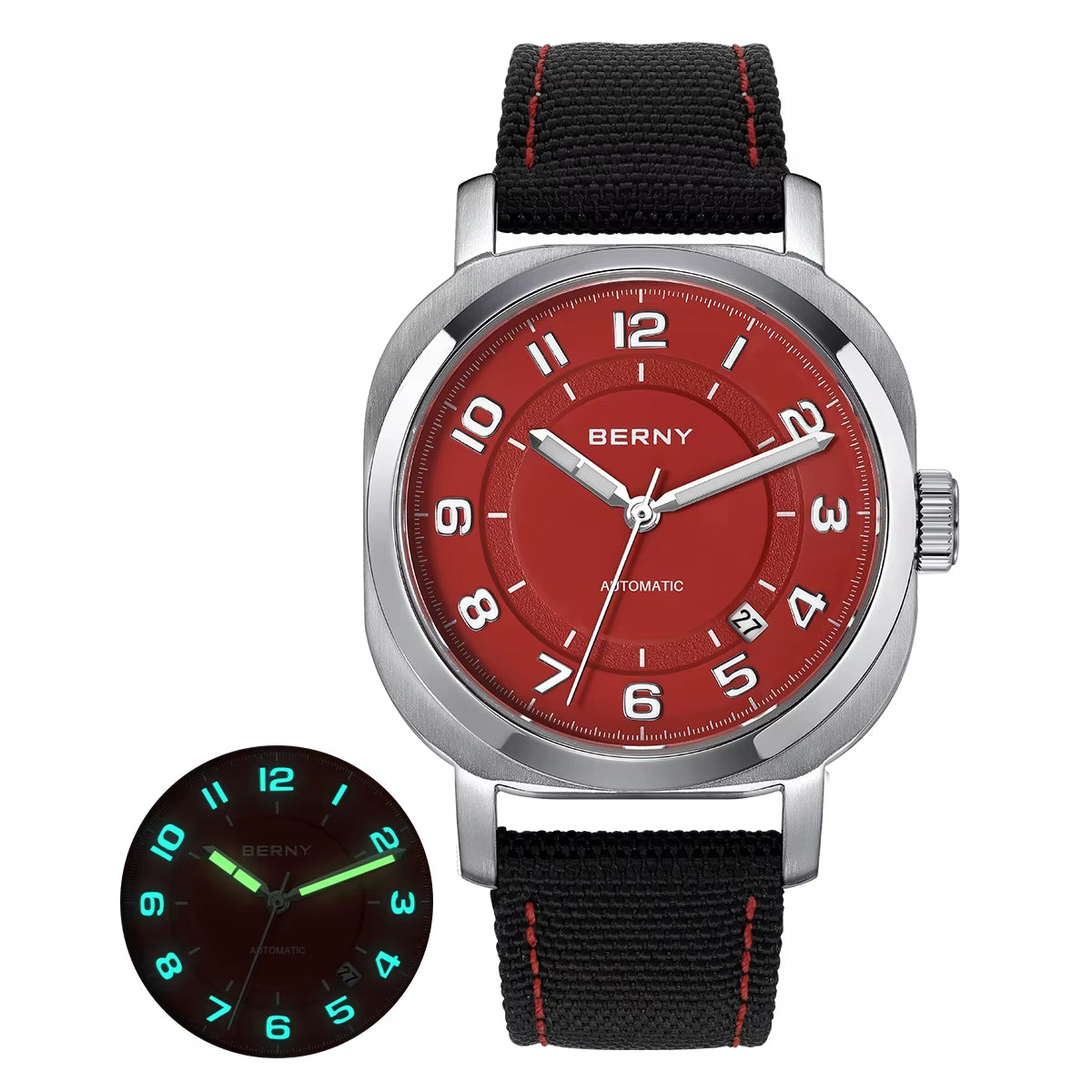 Mechanical Watch for Men Pillow 38Mm Case Cushion Sapphire Super Luminous Hands Wristwatch Canvas Calendar Watch for Men