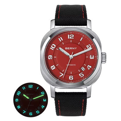 Mechanical Watch for Men Pillow 38Mm Case Cushion Sapphire Super Luminous Hands Wristwatch Canvas Calendar Watch for Men
