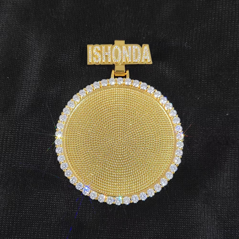 NUOYA Custom Name Photo Pendant Hip Hop Jewelry Iced Out Diamond Large Hook Pink Pendant Silver Memorial Gift for Men Women