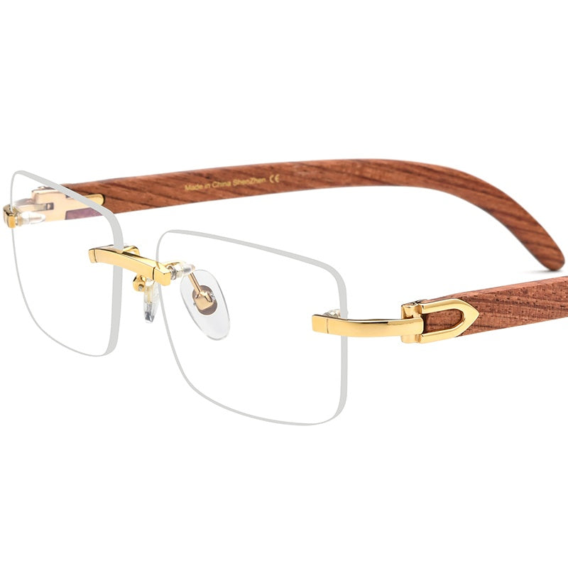 Rimless Wood Square Optical Glasses Frame - MCROONS - front angle