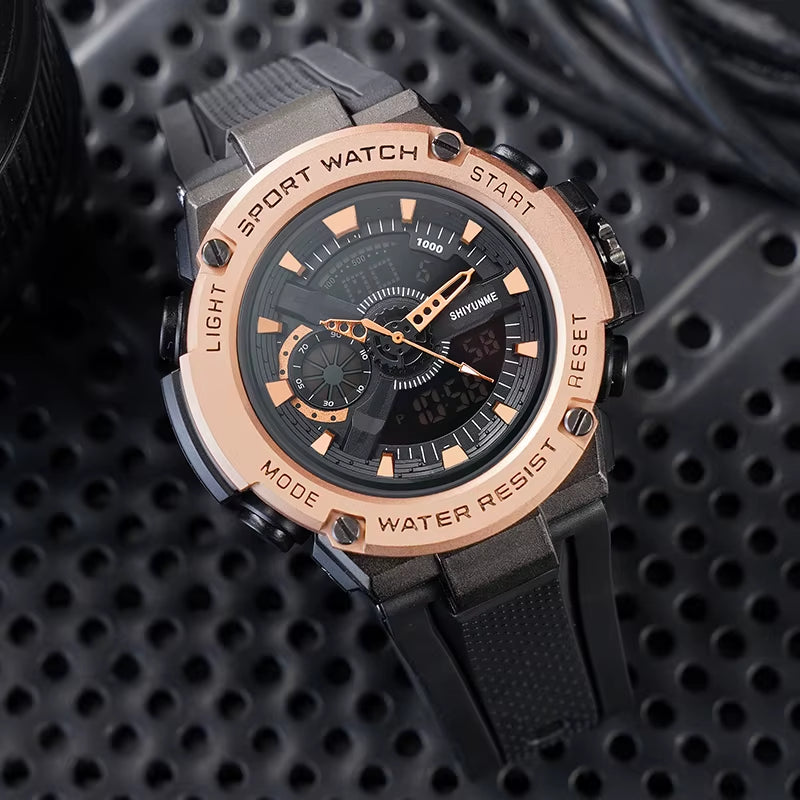 1809B Gold Digital Watch Men Sport Chronograph Alloy Case Waterproof Fashion Colorful Wristwatch Luxury Watches