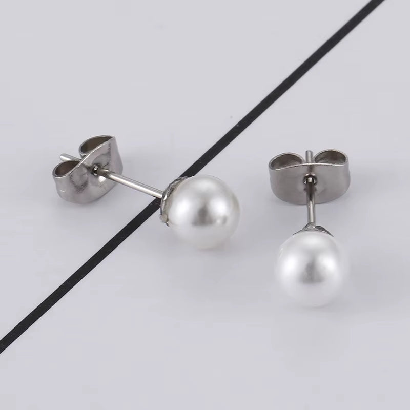 Olivia Natural Freshwater Pearl Earring 6Mm 8Mm Simple Gold Silver Stainless Steel Women Jewelry Pearl Stud Earrings