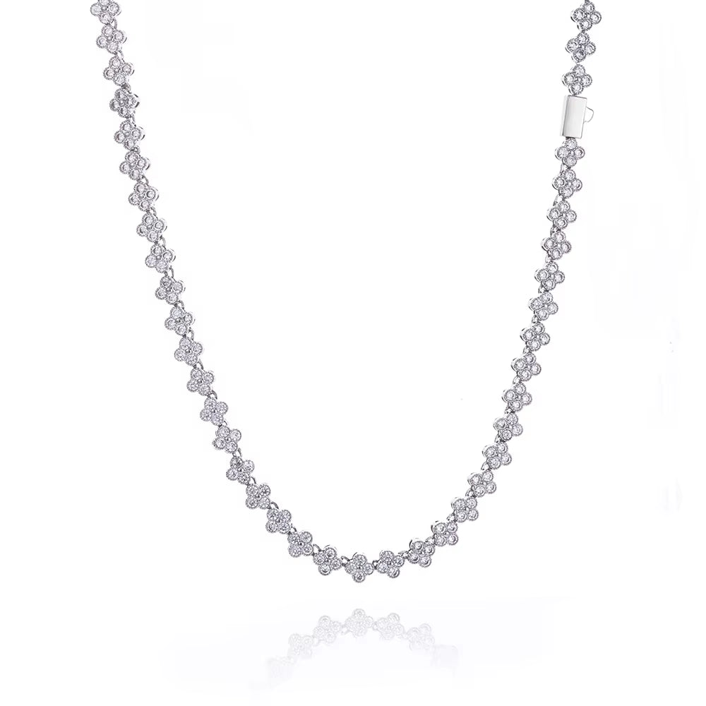 NUOYA Women'S Gold Plated Diamond Chain Necklace Four Leaf Clover Plum Blossom Shiny Zircon Hip Hop Jewelry