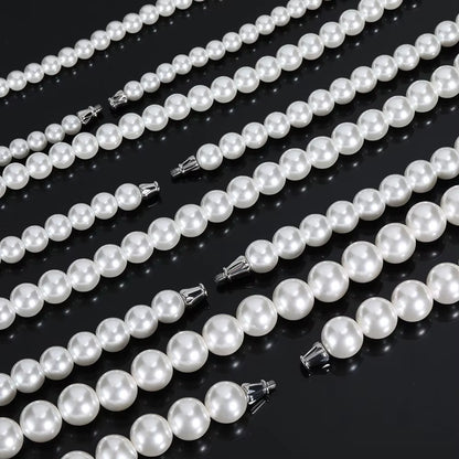 Hip Hop 6/8/10/12Mm Glass Pearl Bead White Pearls for Jewellery Making round Pearl Choker Necklace for Women