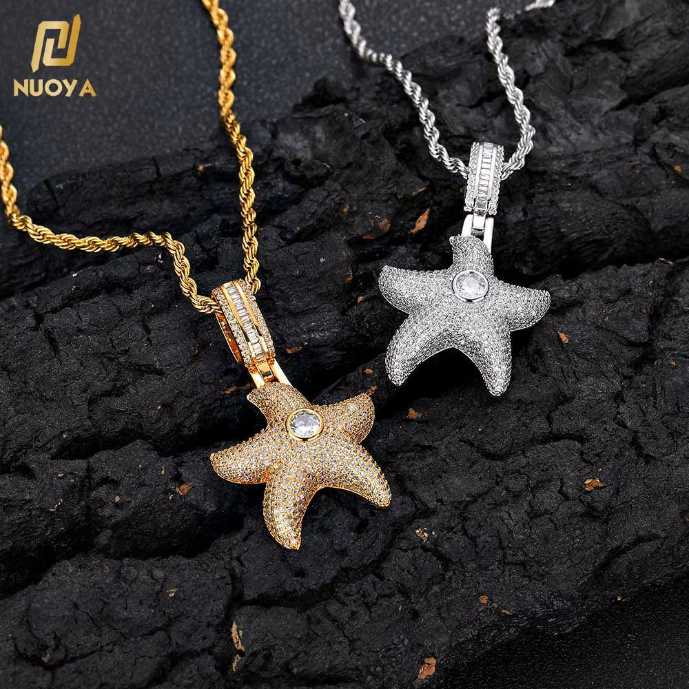 NUOYA New Arrive Hight Quality Starfish Pendant Full Set 3A Cubic Zirconia Star Shaped Silver Plated Pentagram Charm Pendant