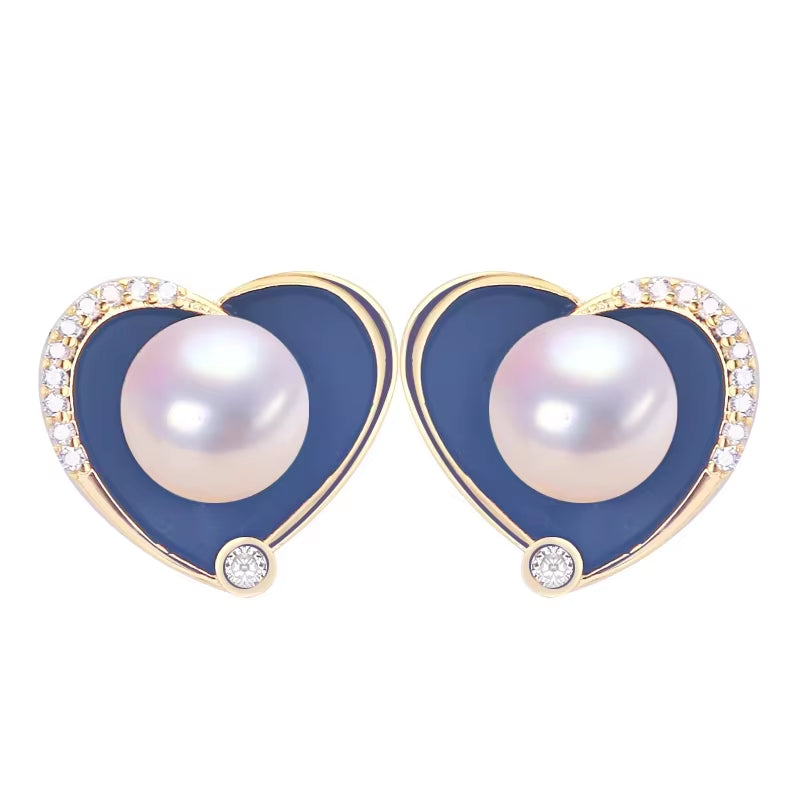 2024 High Quality Black Heart Real Freshwater Pearl Earrings Silver Ear Needle Woman Gift
