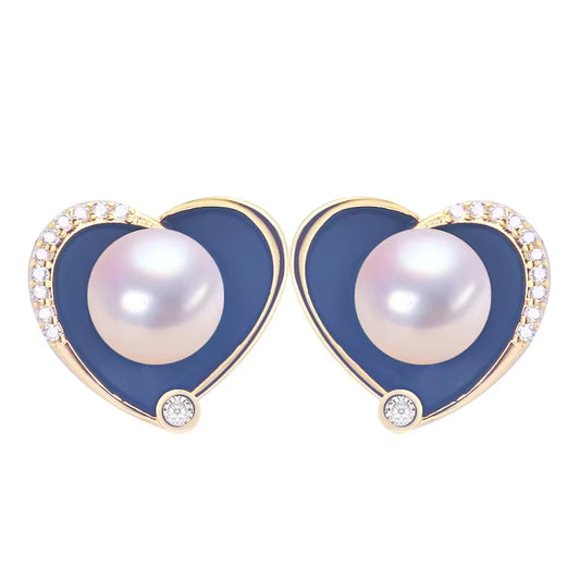 2024 High Quality Black Heart Real Freshwater Pearl Earrings Silver Ear Needle Woman Gift