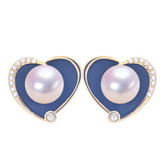 High Quality Black Heart Real Freshwater Pearl Earrings Silver Ear Needle Woman Gift
