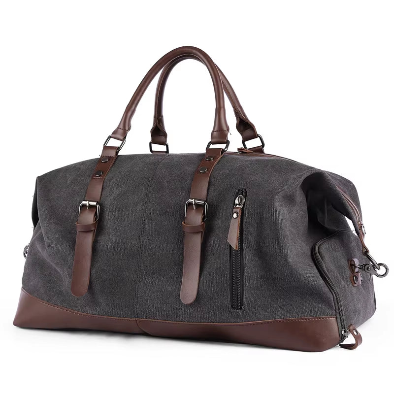 Duffle Bag for Travel 40L Canvas Duffel Bag Carry on Leather Overnight Weekender Bag for Men