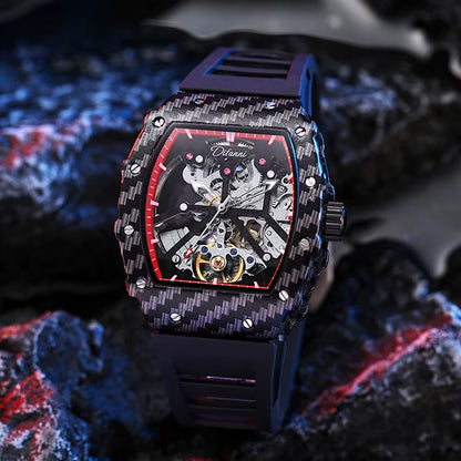 Custom OEM New Design Private Label Carbon Fiber Style Skeleton Fashion Luxury Uhren Men Tourbillon Automatic Mechanical Watch