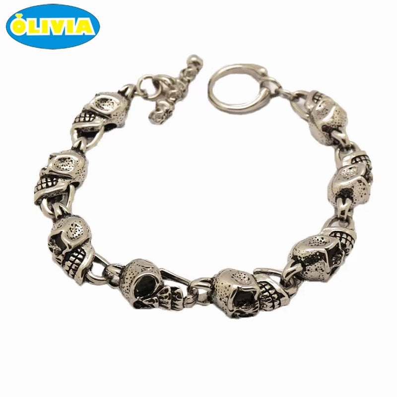 Factory Custom Hiphop Latest Design Daily Wear Skull Silver Plated 316L Stainless Steel Cuff Bangle
