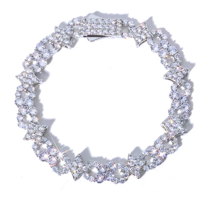 NUOYA 925 Silver Bracelet Spring Lock Clasp Iced Out VVS Moissanite Four Pointed Star Infinite Design Hip Hop Fine Jewelry