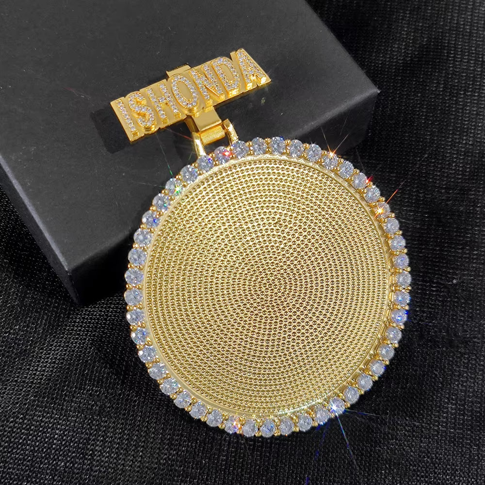 NUOYA Custom Name Photo Pendant Hip Hop Jewelry Iced Out Diamond Large Hook Pink Pendant Silver Memorial Gift for Men Women