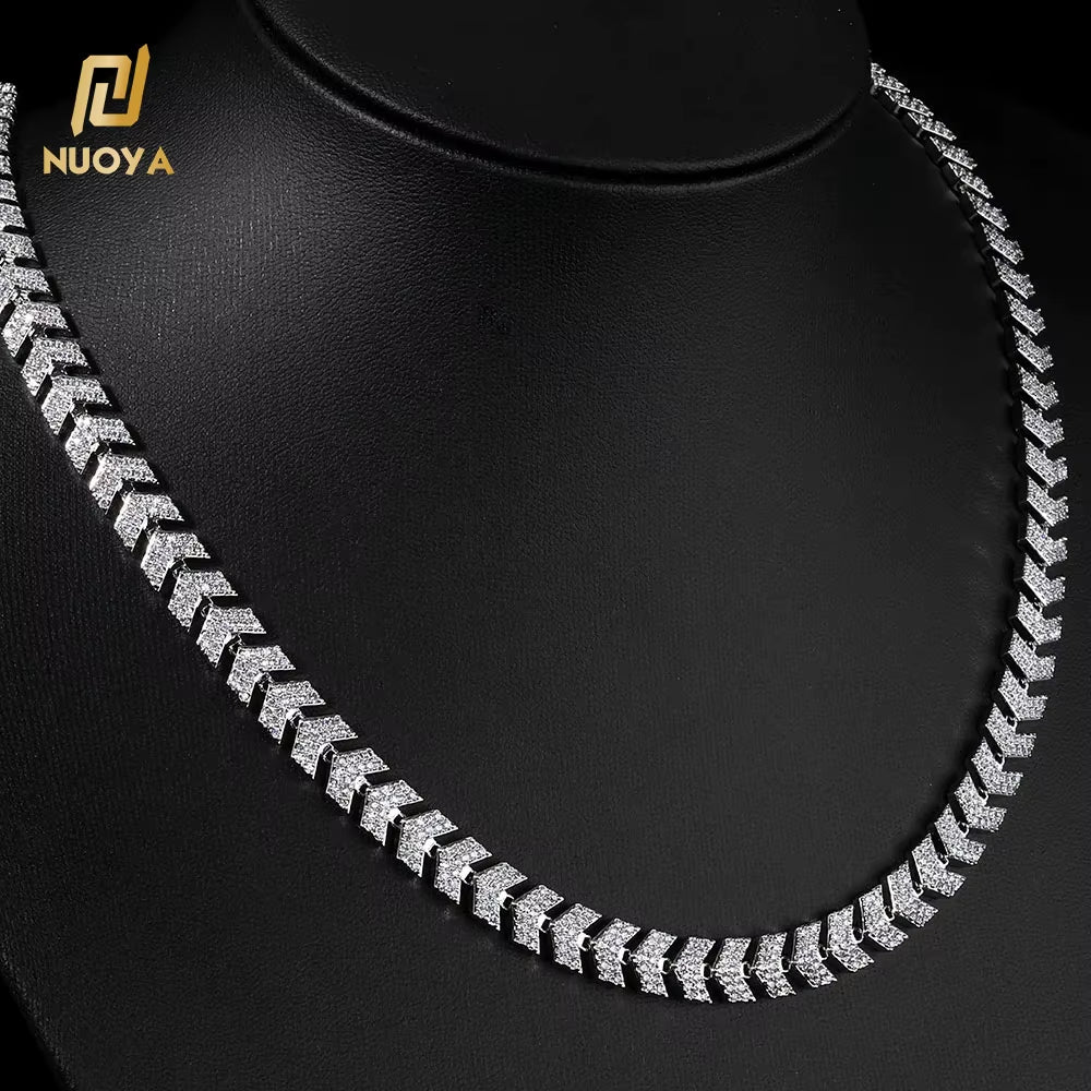NUOYA Luxury Silver Plated Arrow Chain Necklace 8MM Micro Pave Cuban Full Iced Out Cubic Zirconia Hip Hop Jewelry