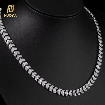 NUOYA Luxury Silver Plated Arrow Chain Necklace 8MM Micro Pave Cuban Full Iced Out Cubic Zirconia Hip Hop Jewelry