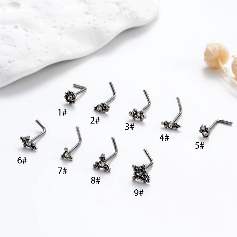 YW Hot Sales Stainless Steel Mini CZ L Shaped Nose Stud Nose Rings for Women Nose Piercing Jewelry