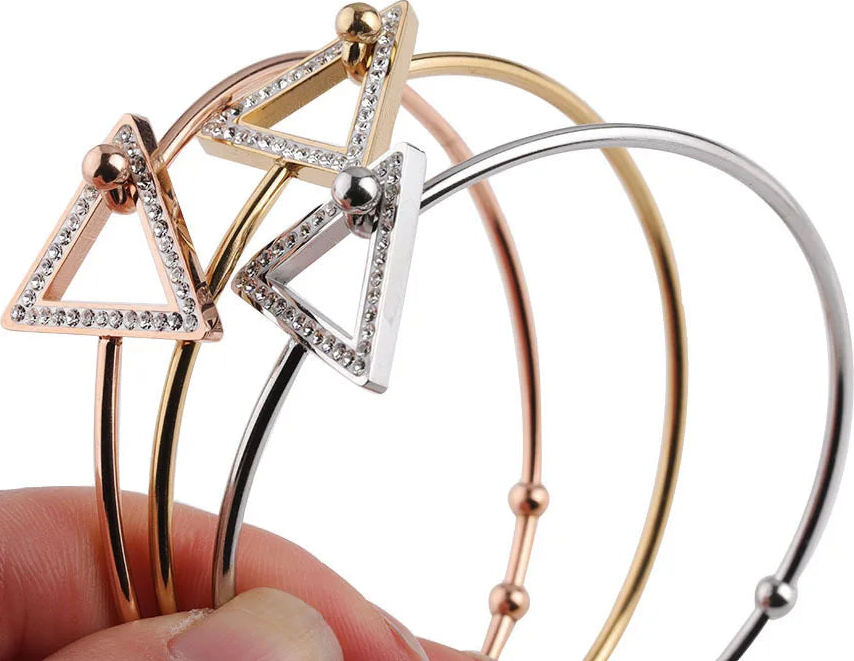Triangle Diamond Stainless Steel Open Cuff Bangle Bracelet - MCROONS
