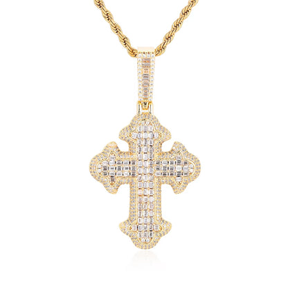 NUOYA New Style Hip Hop Baguette Square Iced Out Zircon White Gold Plated Cross Pendant for Men and Women Gift Fashion Jewelry