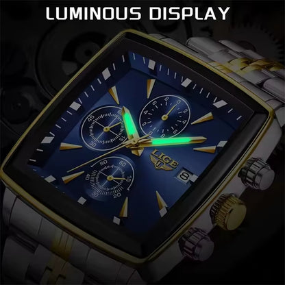 LIGE 89208 2025 Fashion Square Mens Watch Business Watches Men Waterproof Luminous Chronograph Quartz Wristwatches Reloj Hombre