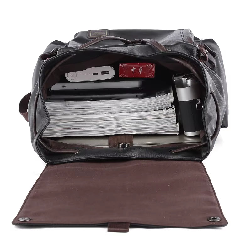 Drawstring Waterproof Leather Bags for Men Fashionable Original Design Men'S Leather Backpack