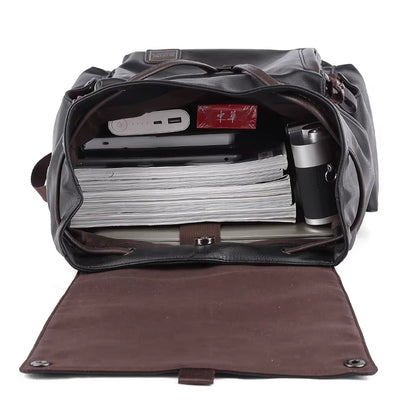 Drawstring Waterproof Leather Bags for Men Fashionable Original Design Men'S Leather Backpack