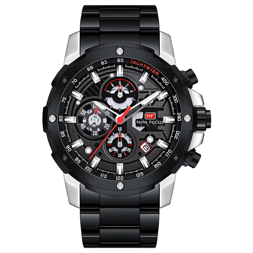 MINI FOCUS 0401G Multi Angle Gear with Three-Dimensional Hollow Dial Men Quartz Watch Mechanical Punk