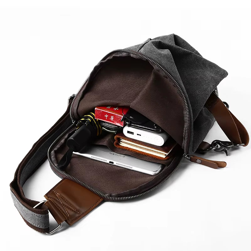 Canvas Outdoor Bags for Men Shoulder Crossbody Bag Walking Hiking Chest Sling Bags