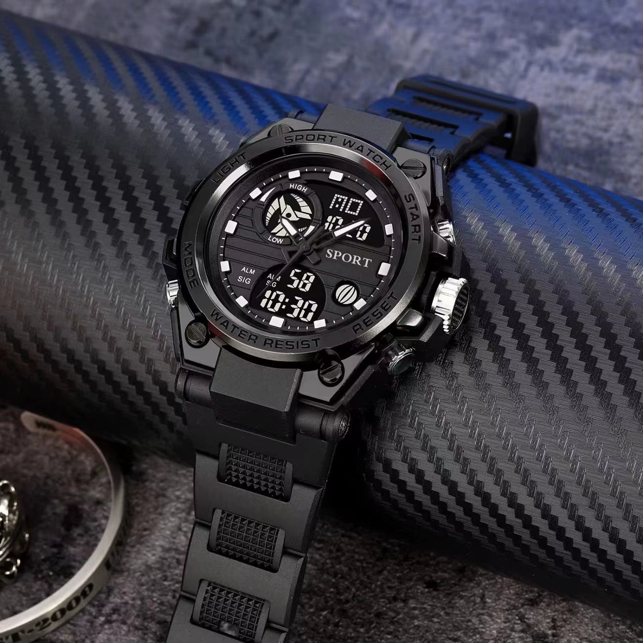 Multifunctional Outdoor Sports Watch Youth Silicone Electronic Watch Quartz Electronic Double Display Waterproof Luminous Watch