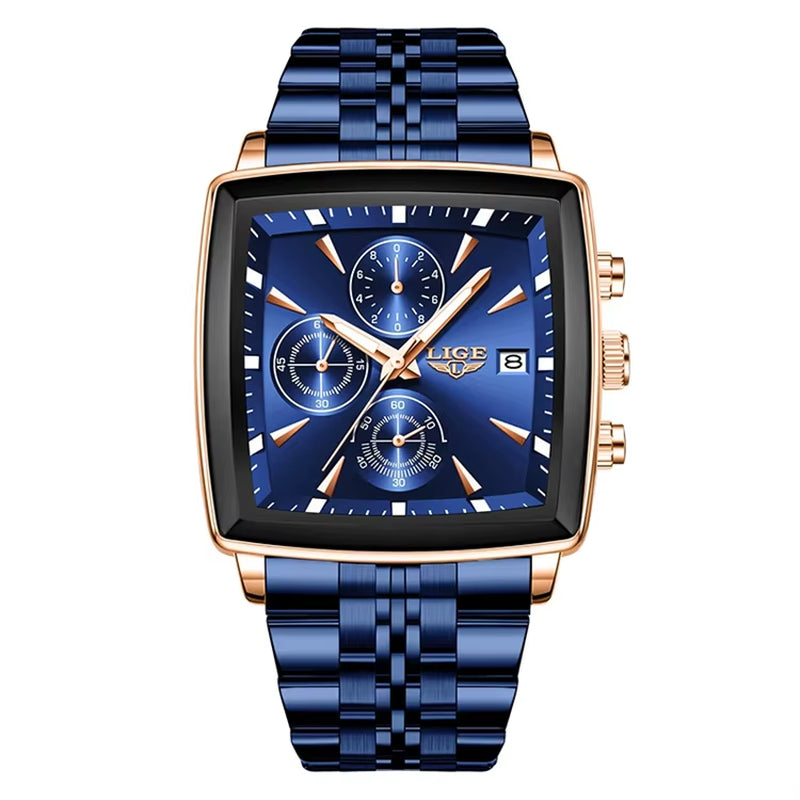 LIGE 89208 2025 Fashion Square Mens Watch Business Watches Men Waterproof Luminous Chronograph Quartz Wristwatches Reloj Hombre