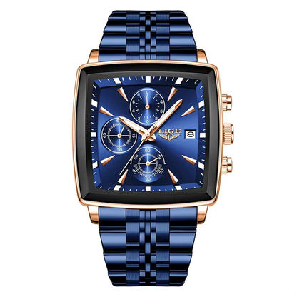 LIGE 89208 2025 Fashion Square Mens Watch Business Watches Men Waterproof Luminous Chronograph Quartz Wristwatches Reloj Hombre