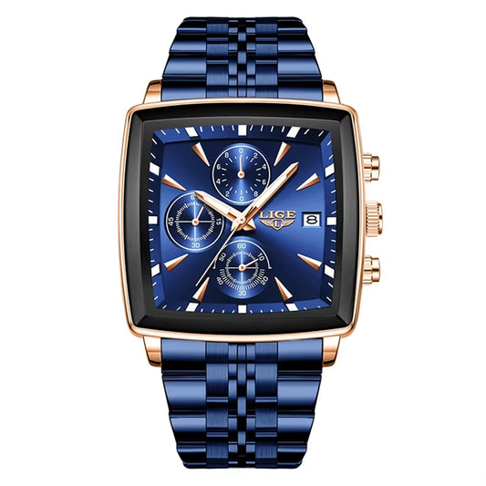 LIGE 89208 2025 Fashion Square Mens Watch Business Watches Men Waterproof Luminous Chronograph Quartz Wristwatches Reloj Hombre