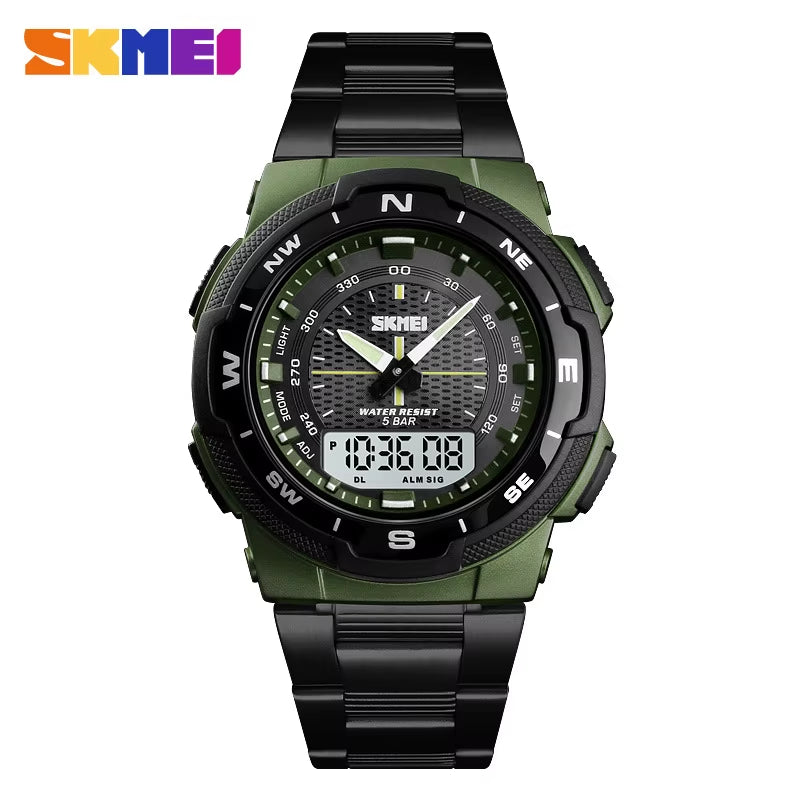 Skmei Hot Rose Gold Grid Texture Dual Time Display Week 12/24 Hour Digital Watch Men Outdoor Sports