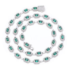 Baguette Diamond Link Chain Necklace Silver Plated Micro Pave Emerald Zircon Bling Hip Hop Fine Jewelry