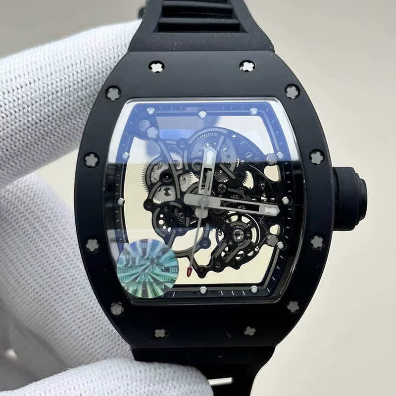 High-Quality Black Carbon Fiber Mechanical Watch - Ultra-Thin Sports RM055 Watch