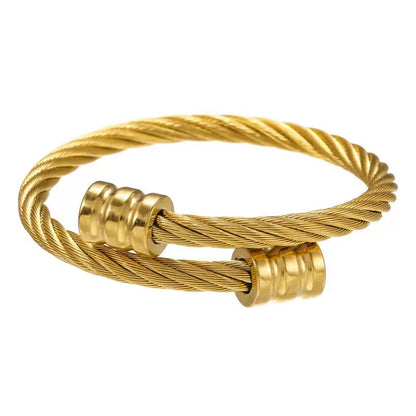 Fashion Twist Cable Wire Cuff Bangle 18K Gold Plated Stainless Steel Women Men Jewelry Adjustable Open Cuff Rope Bracelet
