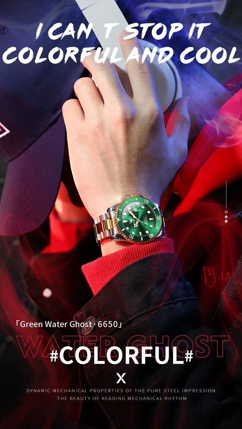 OLEVS 6650 Men'S Watch Top Diving Sports Men'S Automatic Mechanical Watch Fashion Business Date Waterproof Luminous Watch