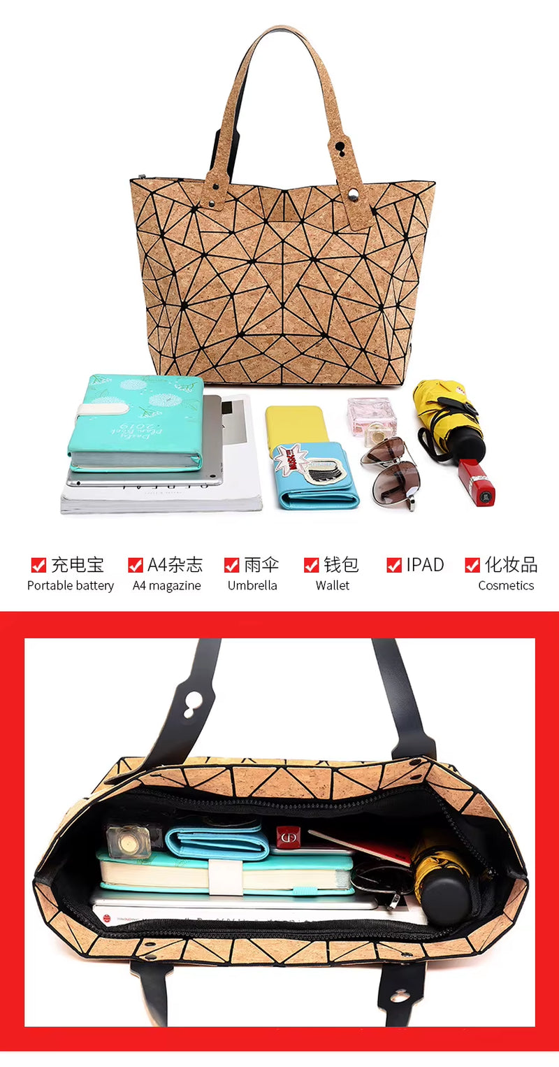 Cork Shoulder Bag for Women & Girl Tote Beach Bag Women Gift Geometric Tote Bag