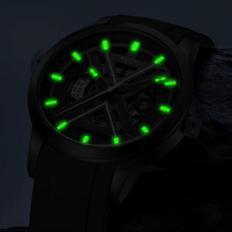 Men'S Luxury Black Wrist Watch with High Quality Silicone Strap Waterproof Luminous Quartz Watch for Men