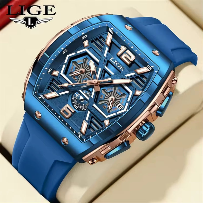 LIGE 89108 Business Wristwatch Waterproof Sport Men'S Watch Casual Silicone Date Quartz Wrist Watches for Men Relogio Masculino