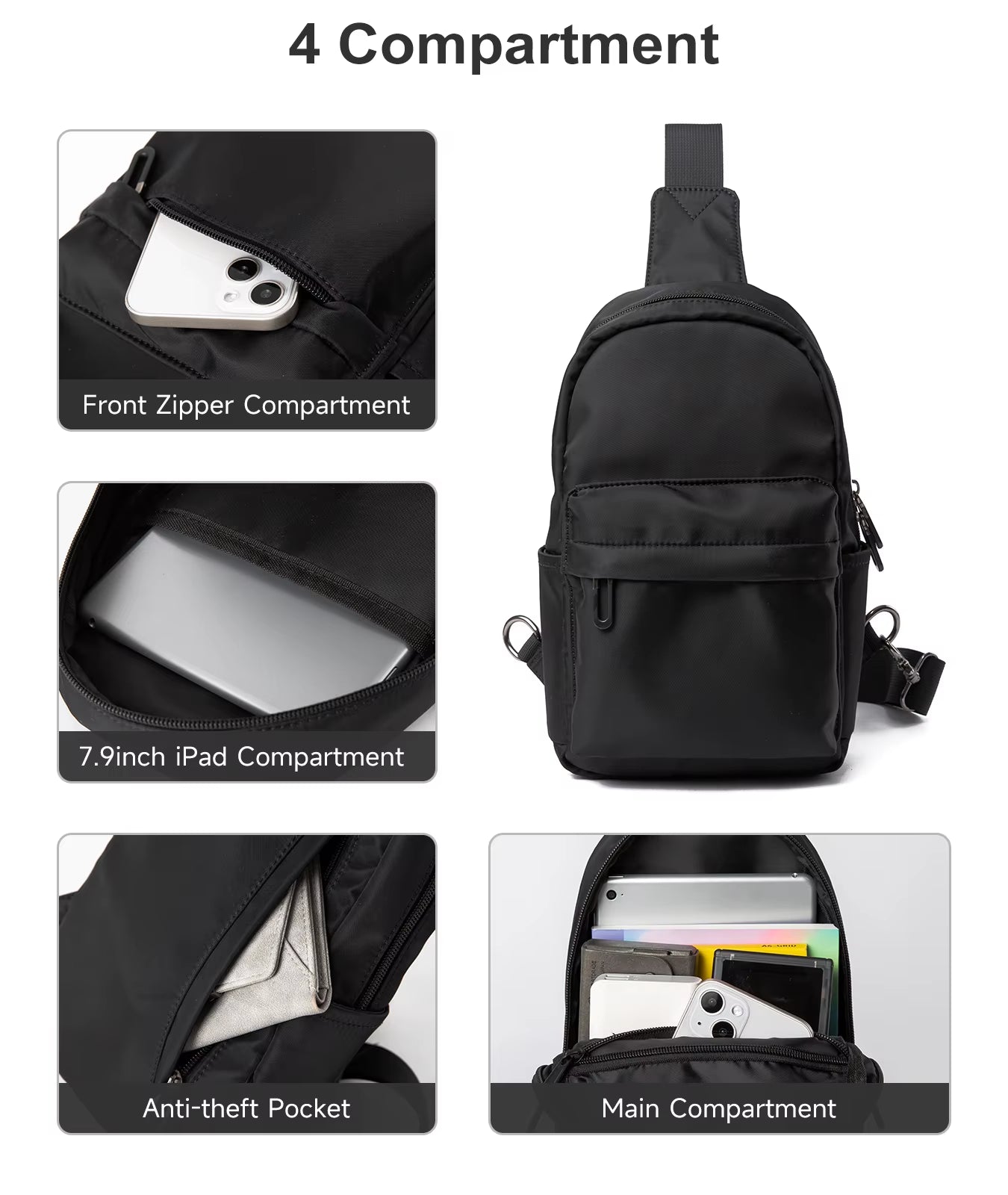 Newest No Logo Pure Waterproof Chest Bag Travel Siger Shoulder Bag School Chest Sling Bag for Women Men