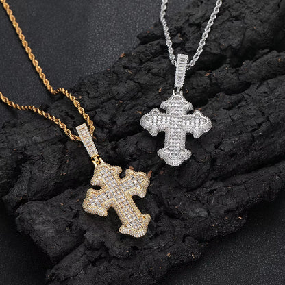 NUOYA New Style Hip Hop Baguette Square Iced Out Zircon White Gold Plated Cross Pendant for Men and Women Gift Fashion Jewelry