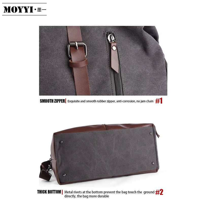 Duffle Bag for Travel 40L Canvas Duffel Bag Carry on Leather Overnight Weekender Bag for Men