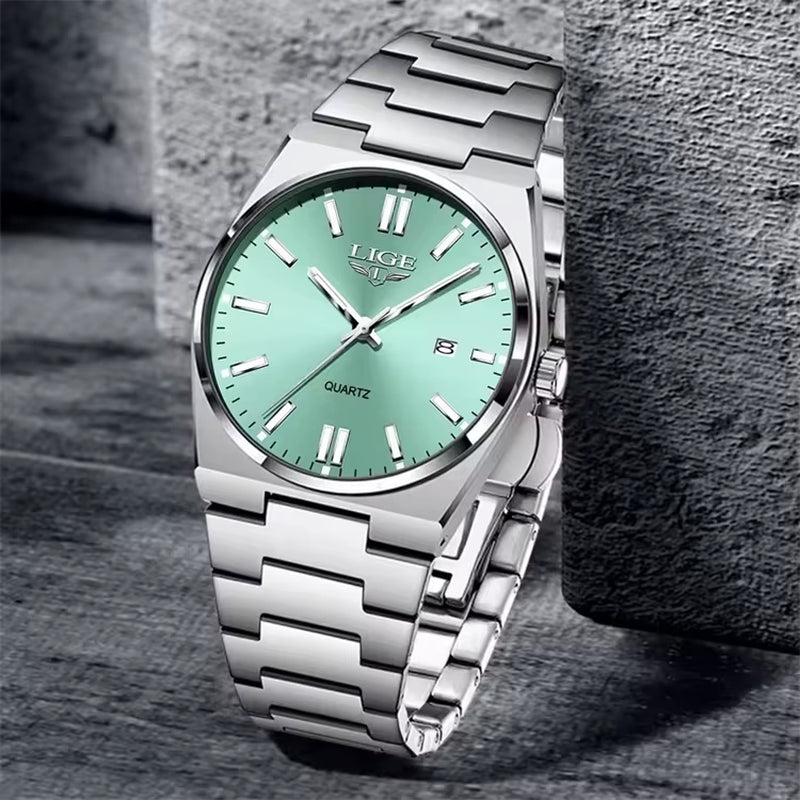 LIGE 89153 Watch for Man 3Atm Waterproof Luminous Date Week Stainless Steel Wristwatches Casual Quartz Men'S Watches Male Clock