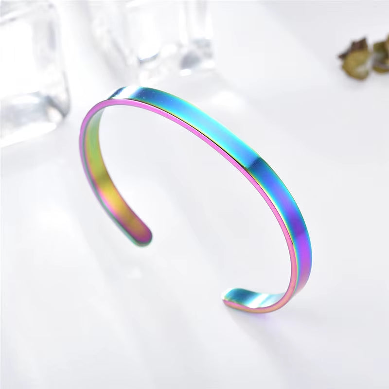 Wholesale Jewelry Custom Name Logo 18K Gold Silver PVD Plated 316L Stainless Steel Women C Open Cuff Bangle Bracelet Jewelry