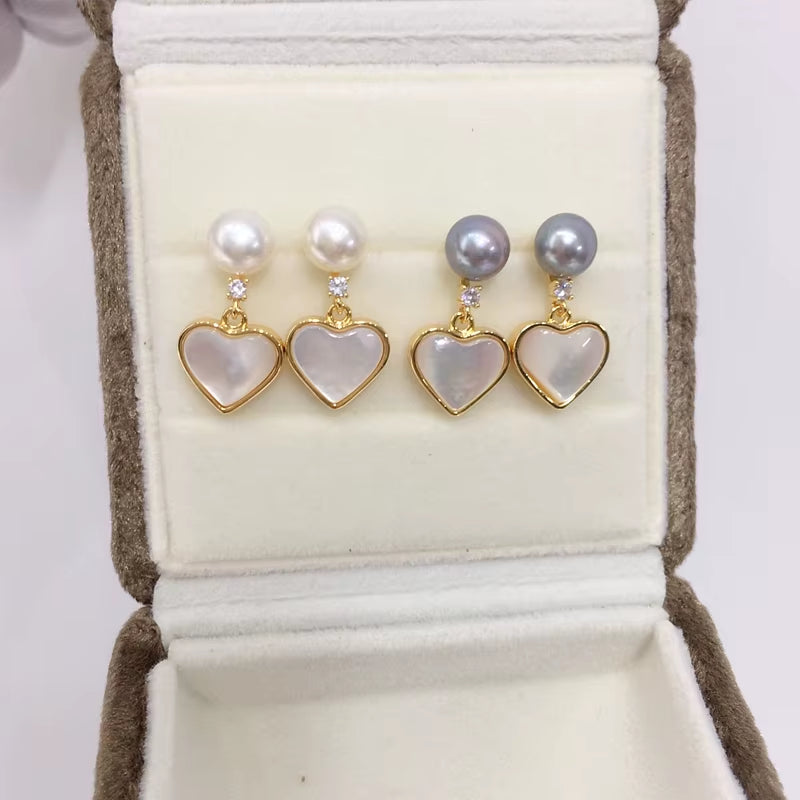 Freshwater Pearl Fine Stud Earrings Heart-Shaped Sea Shell Pearl Jewelry 18K Gold Plated Earrings Accessory