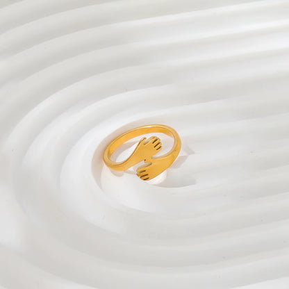 High End 18K Gold Plated Hand Hug Stainless Steel Finger Rings Fashion Jewelry